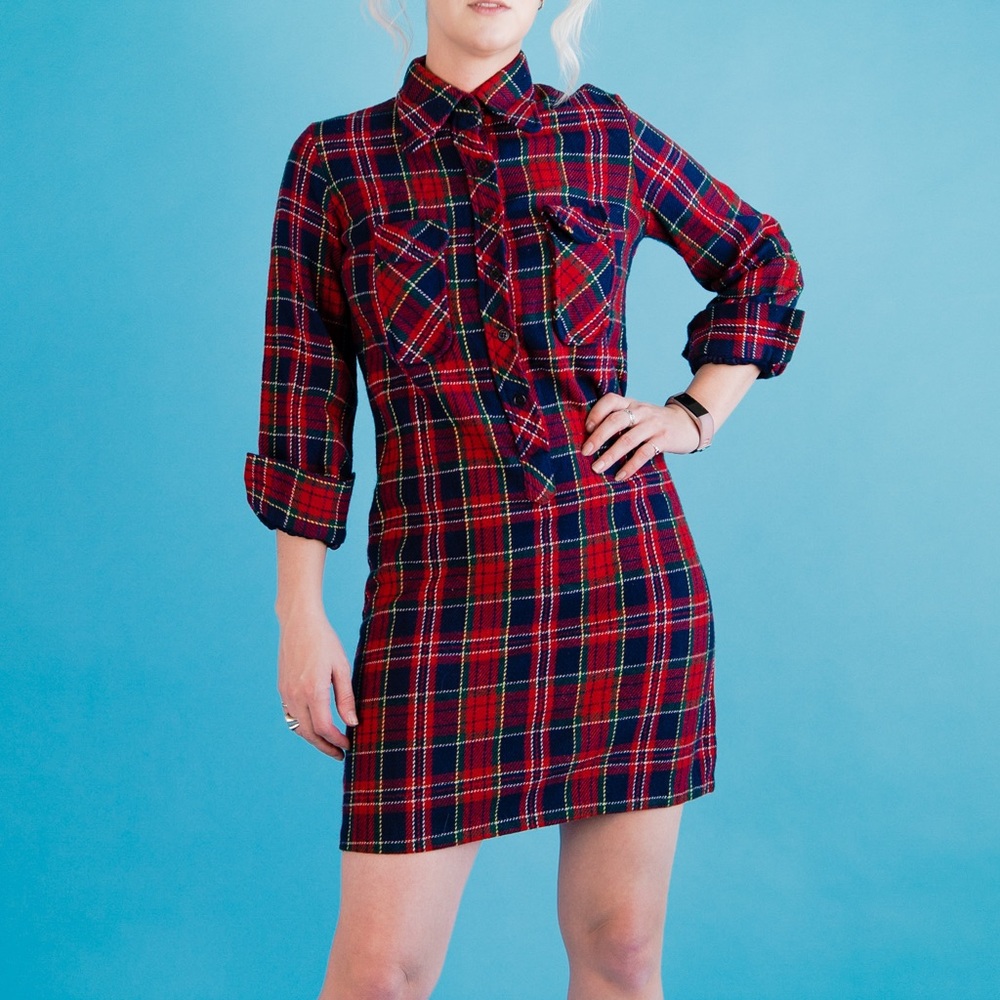Vintage Plaid Cracker Barrel Mod Shift Dress